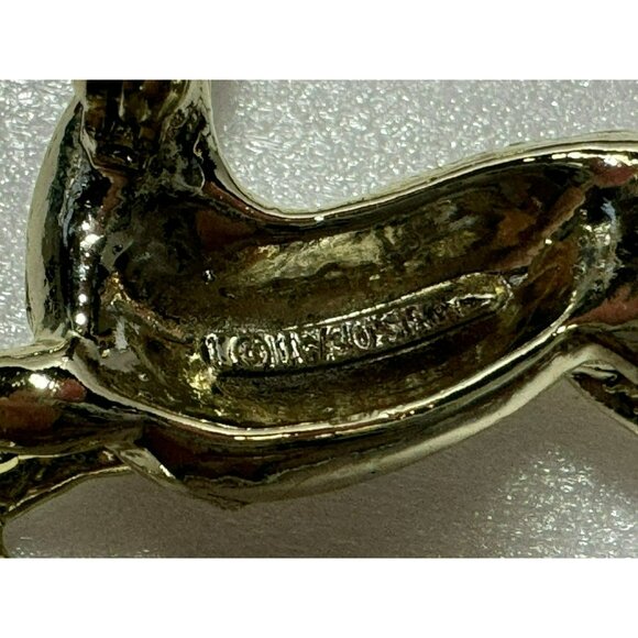 Vtg Leaping Raindeer Red Crystals in Antlers Polished Gold Finish Pin Brooch - Picture 3 of 4